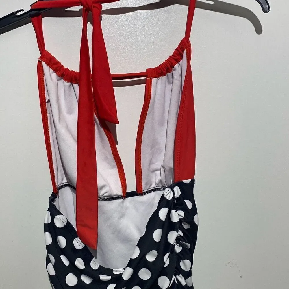 Eomenie Women's‎ Multicolor Solid Polka Dots Open Back Halter Swimsuit Size XL